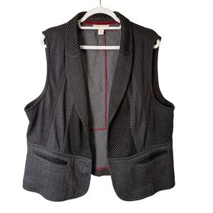 Coldwater Creek Charcoal Herringbone Vest with Polka Dot Trim Size 2X Classic